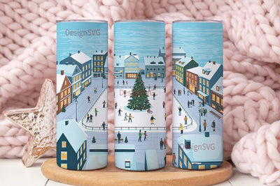 Christmas Town Square 20oz Tumbler Wrap Sublimation DesignSVG 