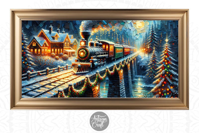 Christmas train frame TV art, Christmas Frame TV art Digital Pattern Artisan Craft SVG 