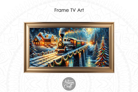 Christmas train frame TV art, Christmas Frame TV art Digital Pattern Artisan Craft SVG 