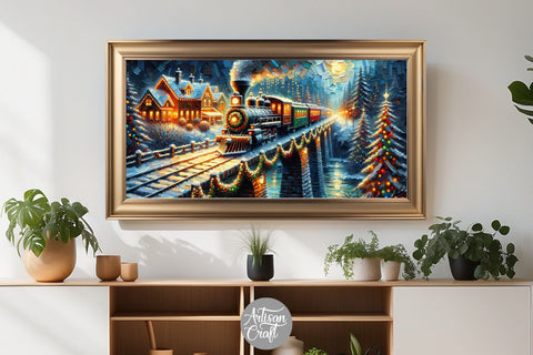 Christmas train frame TV art, Christmas Frame TV art Digital Pattern Artisan Craft SVG 