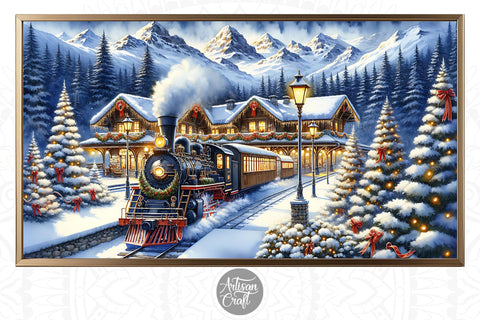 Christmas Train TV Art, Christmas Frame TV art, vintage train Digital Pattern Artisan Craft SVG 