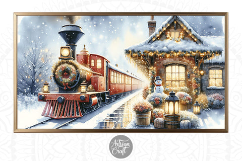 Christmas Train TV Art, Christmas Frame TV art, vintage train Digital Pattern Artisan Craft SVG 