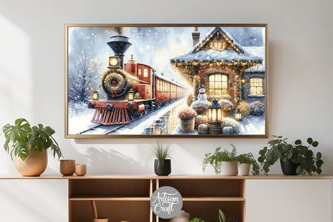 Christmas Train TV Art, Christmas Frame TV art, vintage train Digital Pattern Artisan Craft SVG 