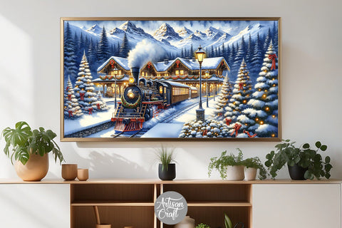 Christmas Train TV Art, Christmas Frame TV art, vintage train Digital Pattern Artisan Craft SVG 