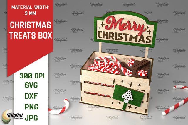 Christmas Treats Box Laser Cut. Christmas Favor Box SVG SVG Evgenyia Guschina 