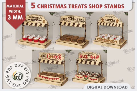 Christmas Treats Shop Stands Laser Cut Bundle. Treats Stands SVG Evgenyia Guschina 