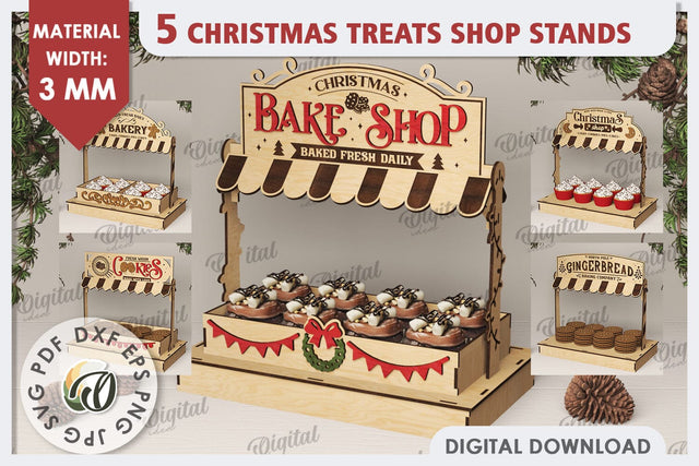 Christmas Treats Shop Stands Laser Cut Bundle. Treats Stands SVG Evgenyia Guschina 