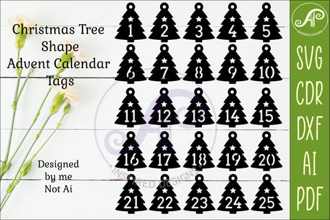 Christmas Tree Advent Calendar Tags SVG, Laser Cut Number SVG APInspireddesigns 