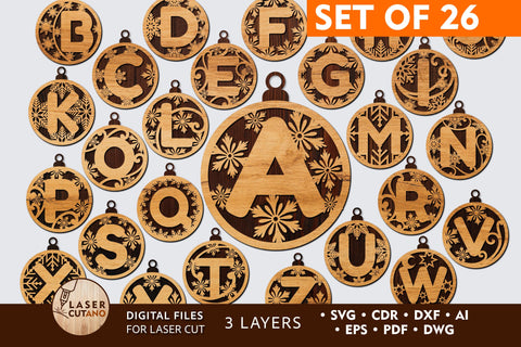 Christmas Tree Alphabet Ornaments Laser Cut Files SVG LaserCutano 
