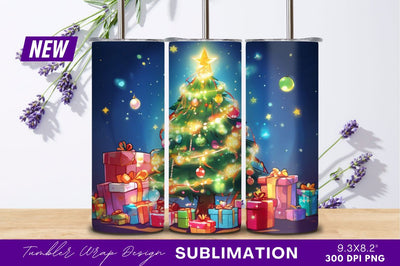 Christmas Tree And Gifts Tumbler Png Sublimation Regulrcrative 