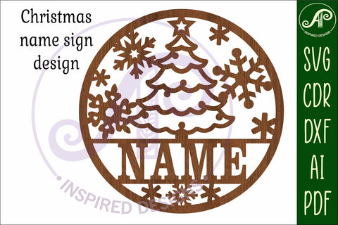 Christmas tree and snowflakes Christmas name sign svg laser SVG APInspireddesigns 