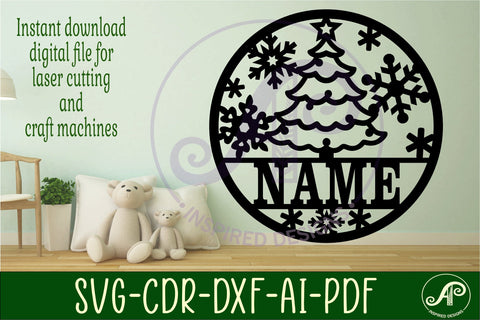 Christmas tree and snowflakes Christmas name sign svg laser SVG APInspireddesigns 