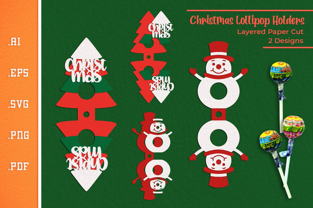 Christmas Tree and Snowman Lollipop Holder - Paper Cut SVG SVG Slim Studio 