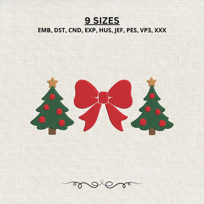 Christmas Tree Bow Embroidery Design – Red Ribbon Bow Festive Holiday Machine Embroidery File Embroidery/Applique DESIGNS PatternFeed8 