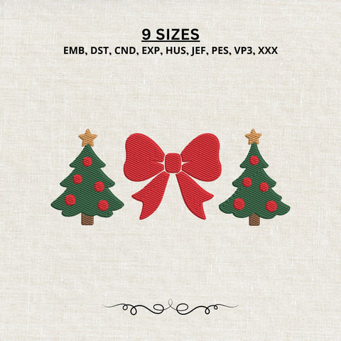 Christmas Tree Bow Embroidery Design – Red Ribbon Bow Festive Holiday Machine Embroidery File Embroidery/Applique DESIGNS PatternFeed8 