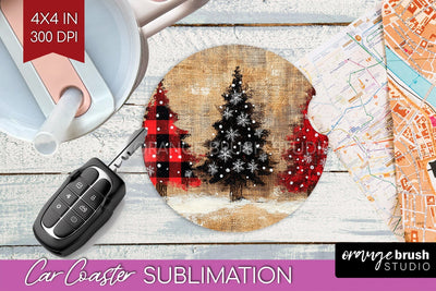 Christmas Tree Car Coaster - Vintage Christmas Sublimation Sublimation OrangeBrushStudio 