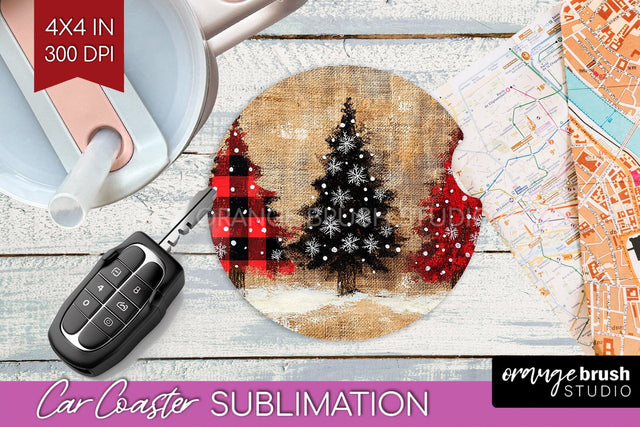 Christmas Tree Car Coaster - Vintage Christmas Sublimation Sublimation OrangeBrushStudio 