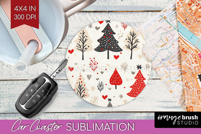 Christmas Tree Car Coaster - Vintage Christmas Sublimation Sublimation OrangeBrushStudio 