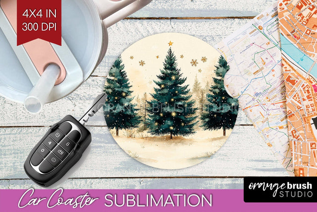 Christmas Tree Car Coaster - Vintage Christmas Sublimation Sublimation OrangeBrushStudio 