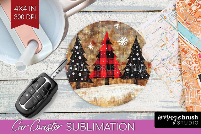 Christmas Tree Car Coaster - Vintage Christmas Sublimation Sublimation OrangeBrushStudio 