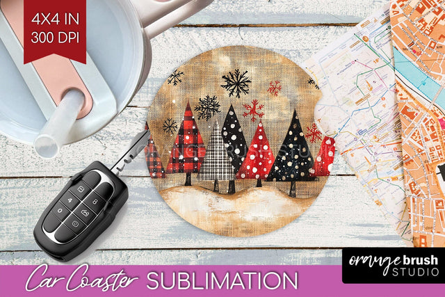 Christmas Tree Car Coaster - Vintage Christmas Sublimation Sublimation OrangeBrushStudio 