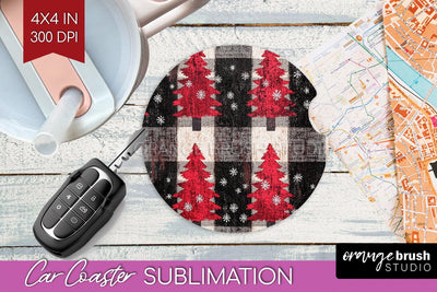 Christmas Tree Car Coaster - Vintage Christmas Sublimation Sublimation OrangeBrushStudio 