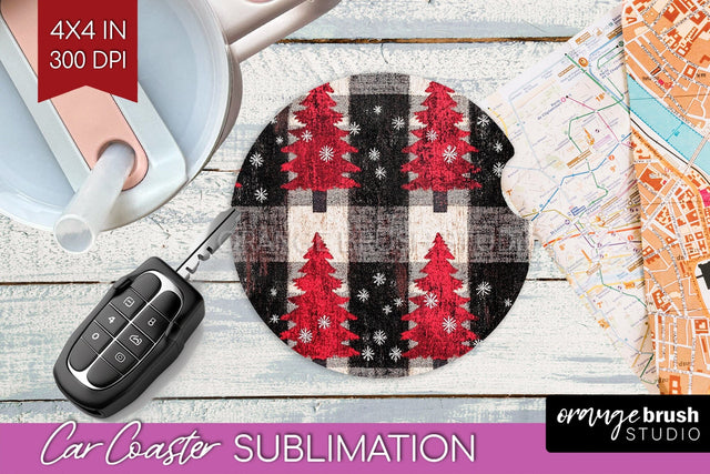 Christmas Tree Car Coaster - Vintage Christmas Sublimation Sublimation OrangeBrushStudio 