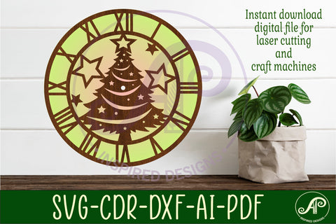 Christmas tree clock laser cut files, SVG SVG APInspireddesigns 