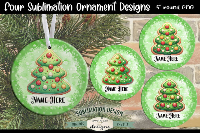 Christmas Tree Cookies Ornament Designs PNG Files | Add Name Sublimation Ewe-N-Me Designs 
