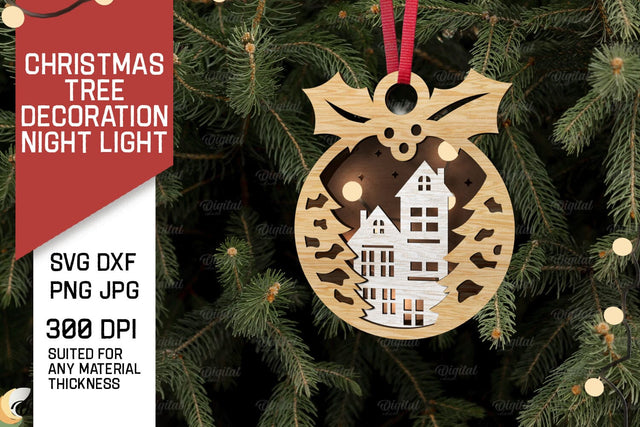 Christmas Tree Decoration Laser Cut. Christmas Night Light SVG Evgenyia Guschina 
