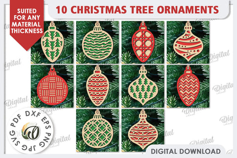 Christmas Tree Decorations Laser Cut Bundle. Xmas Ornaments SVG Evgenyia Guschina 