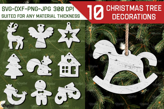 Christmas Tree Decorations Laser Cut Bundle. Xmas Ornaments SVG Evgenyia Guschina 