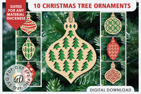 Christmas Tree Decorations Laser Cut Bundle. Xmas Ornaments SVG Evgenyia Guschina 