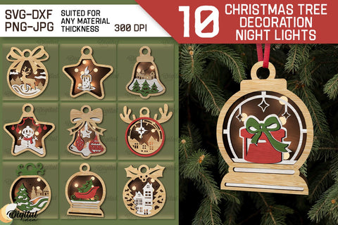 Christmas Tree Decorations LaserCut Bundle. Xmas Night Light SVG Evgenyia Guschina 