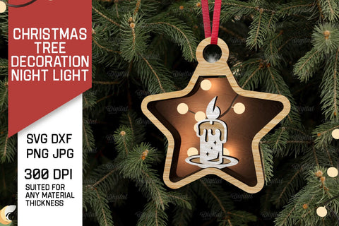 Christmas Tree Decorations LaserCut Bundle. Xmas Night Light SVG Evgenyia Guschina 