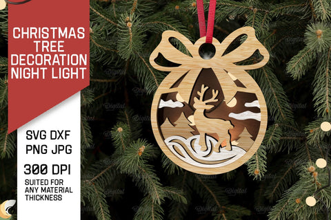 Christmas Tree Decorations LaserCut Bundle. Xmas Night Light SVG Evgenyia Guschina 