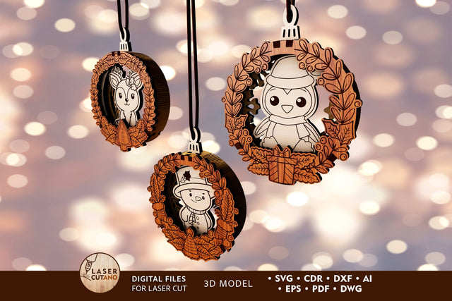 Christmas Tree Decorative Ornaments Template, Laser Cut Files SVG LaserCutano 