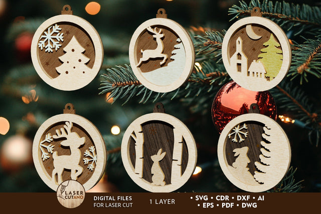 Christmas Tree Decorative Toys Set LAser Cut Templates SVG LaserCutano 