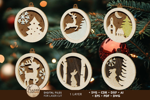 Christmas Tree Decorative Toys Set LAser Cut Templates SVG LaserCutano 