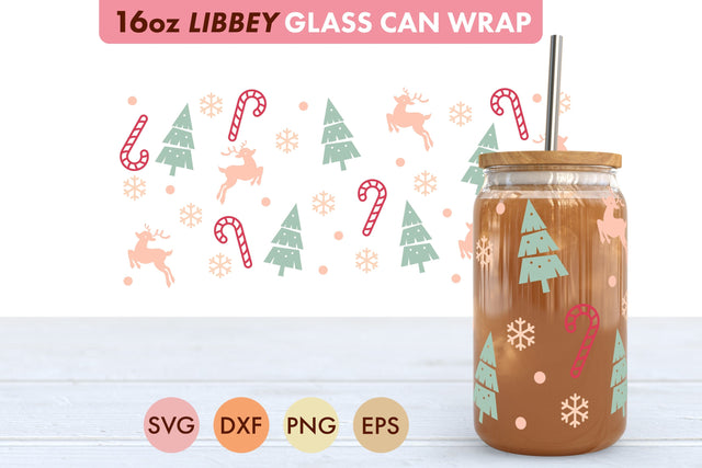 Christmas Tree Deer SVG PNG 16 oz Libbey Glass Can SVG Freeling Design House 