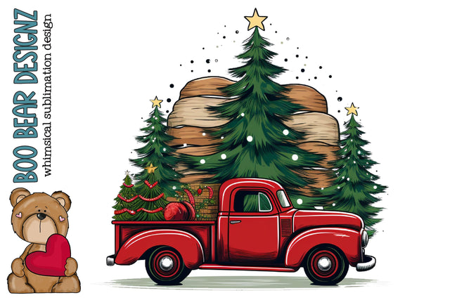 Christmas tree Delivery Truck Clipart Sublimation Boo Bear Designz 