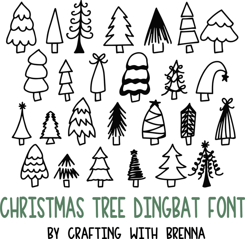 Christmas Tree Dingbat OTF, Fonts for Crafting, Handwritten Font Font Crafting With Brenna 