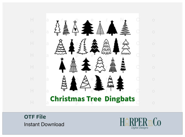 Christmas Tree Dingbats, Hand drawn font Font HarperNCo 