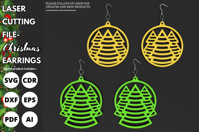 Christmas tree earrings | paper cut | svg laser cut Glowforge SVG tofigh4lang 