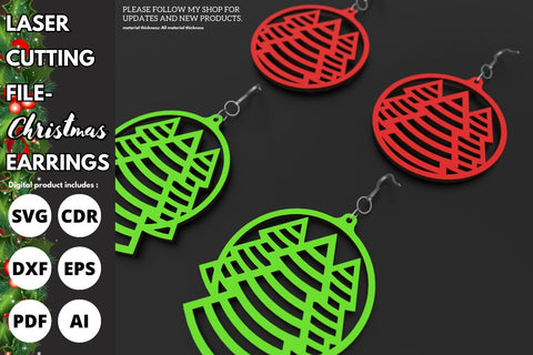 Christmas tree earrings | paper cut | svg laser cut Glowforge SVG tofigh4lang 