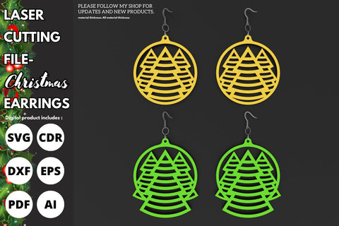 Christmas tree earrings | paper cut | svg laser cut Glowforge SVG tofigh4lang 