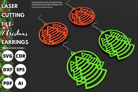 Christmas tree earrings | paper cut | svg laser cut Glowforge SVG tofigh4lang 