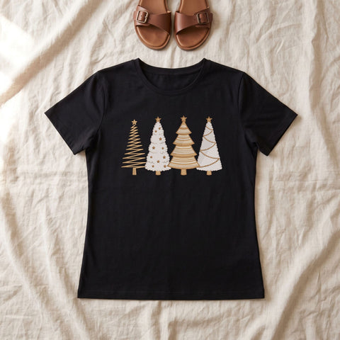 Christmas Tree Embroidery Design – Four Elegant Gold and White Holiday Trees Machine Embroidery File Embroidery/Applique DESIGNS PatternFeed8 