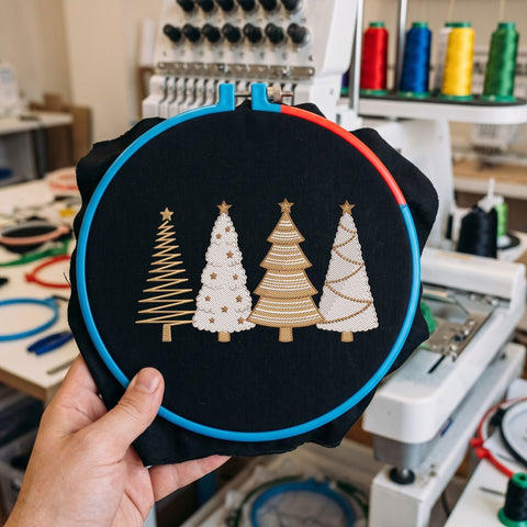 Christmas Tree Embroidery Design – Four Elegant Gold and White Holiday Trees Machine Embroidery File Embroidery/Applique DESIGNS PatternFeed8 