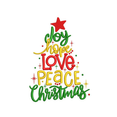 Christmas Tree Embroidery Design, Joy Peace Love Embroidery Design, Christmas Embroidery, Holiday Embroidery, 4 sizes, Instant download Embroidery/Applique DESIGNS Nino Nadaraia 